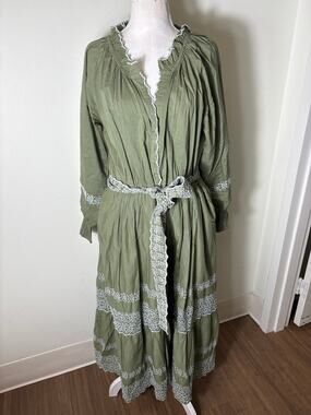 NWT Baybala Chartreuse Long Sleeve Cotton Maxi Dress Sz L